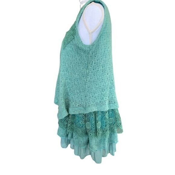 Lagenlook Dress Pretty Angel M Green Layers Ruffles Lace Crochet Fuzzy Lined - Picture 4 of 11